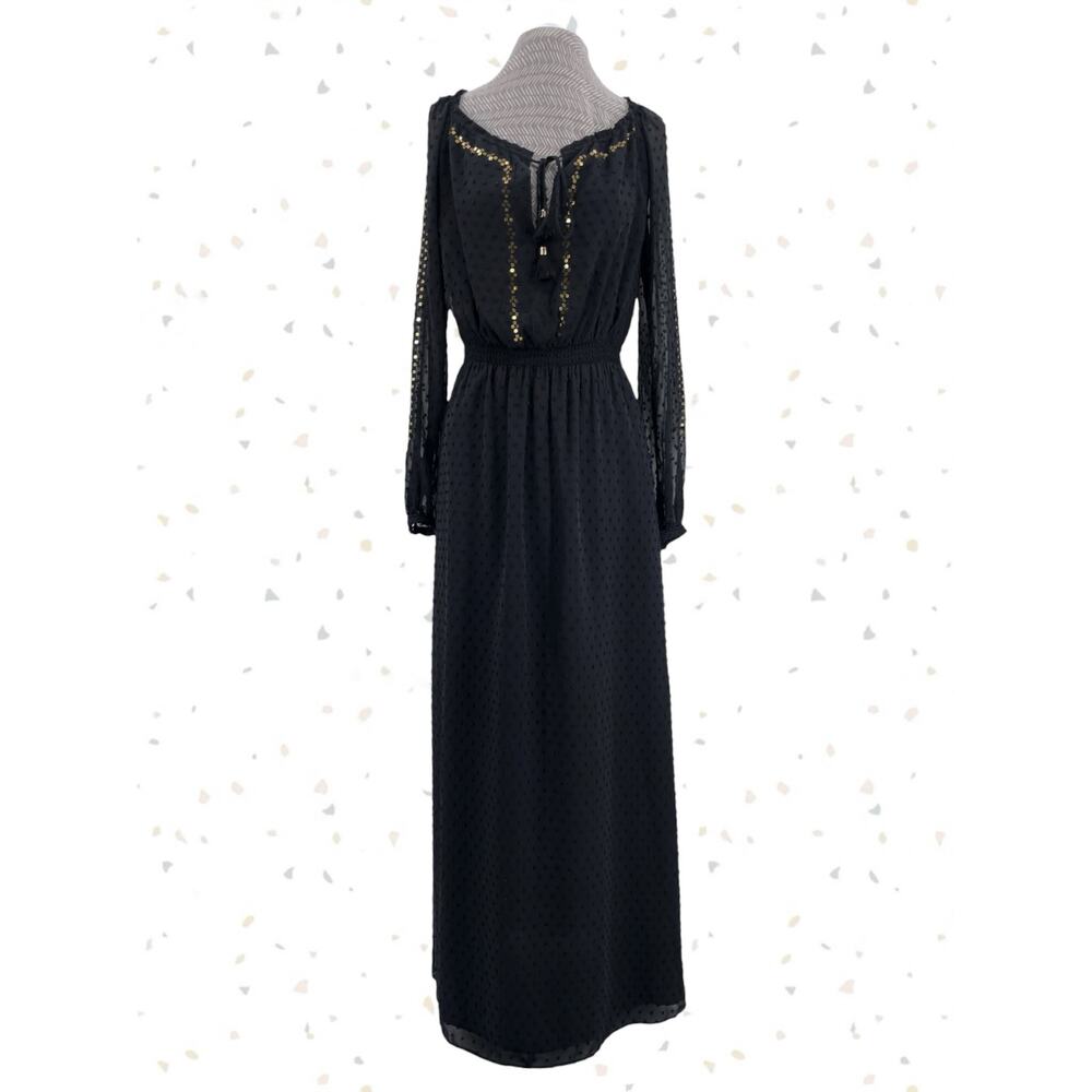 Altuzarra + Target Black Maxi Dress Gold Sequins Long Sleeves Cocktail Size 6